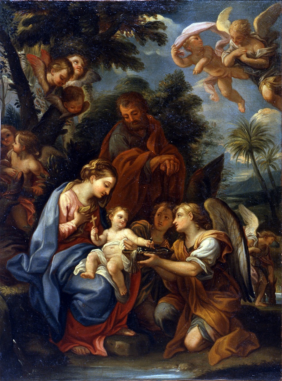 riposo nella fuga in Egitto (dipinto) - ambito romano (sec. XVIII)