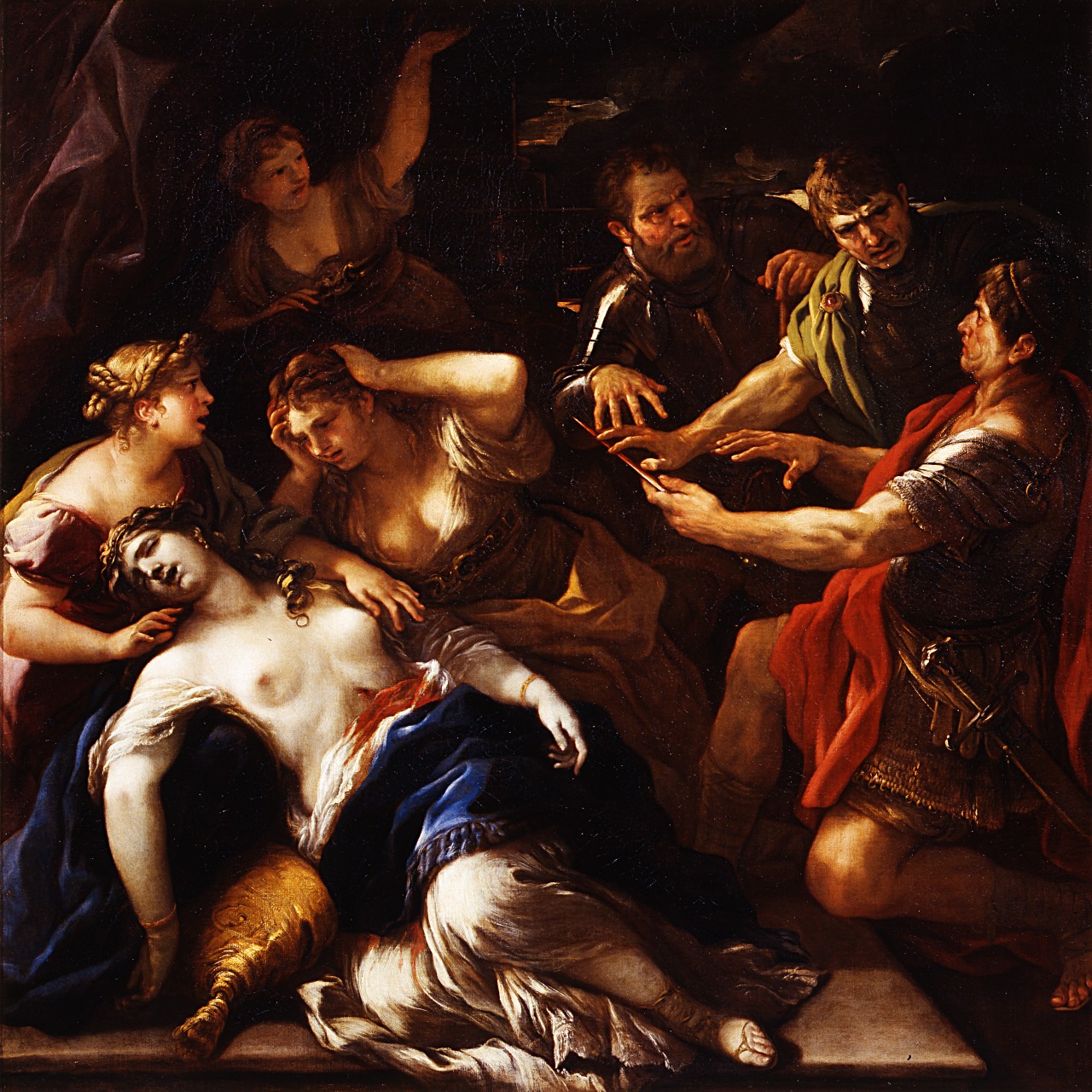 giuramento di Bruto contro i Tarquini dopo la morte di Lucrezia (dipinto) di Giordano Luca (sec. XVII)