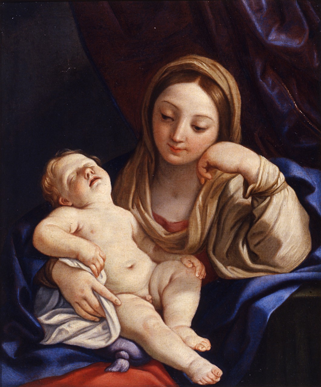 Madonna con Gesù Bambino dormiente (dipinto) di Sirani Giovanni Andrea (attribuito) (sec. XVII)