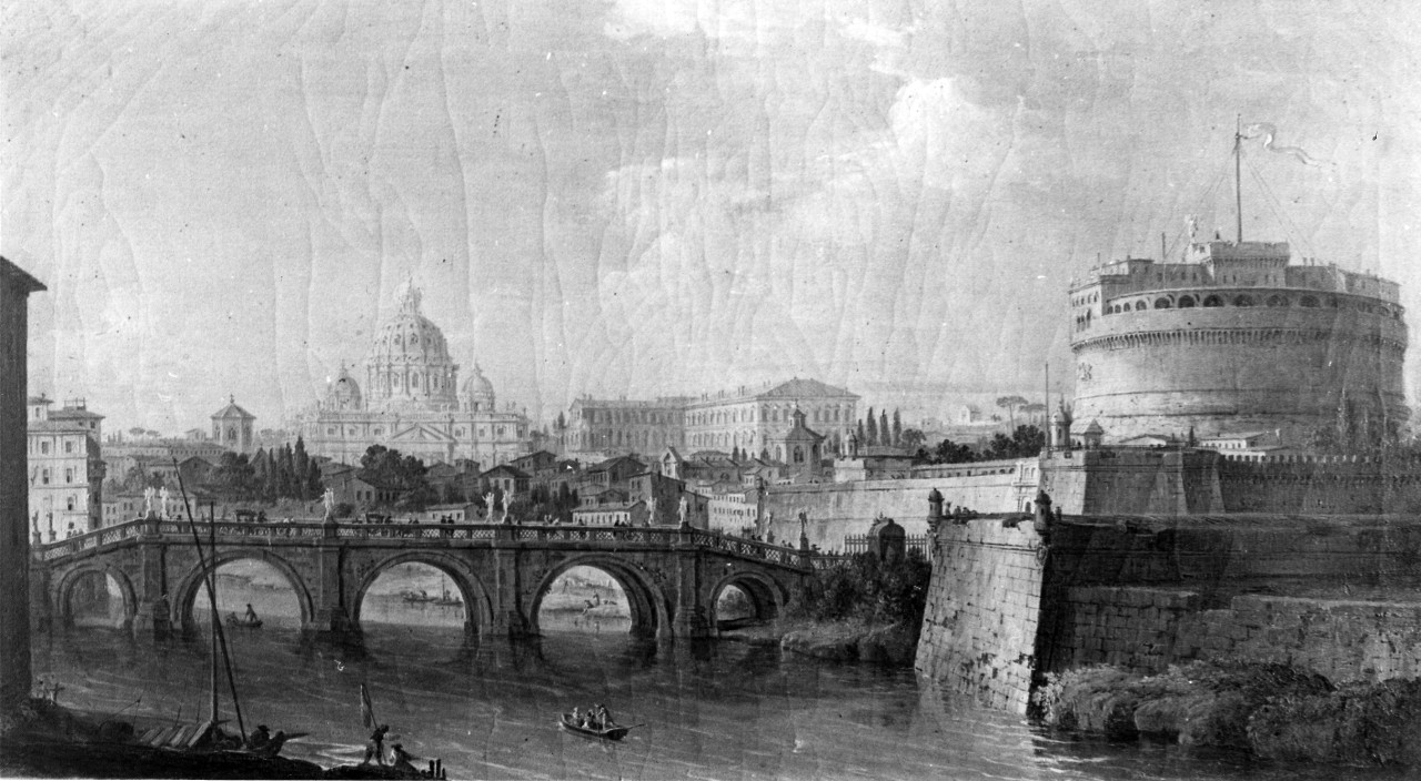 veduta di Castel e Ponte Sant'Angelo a Roma (dipinto) di Joli Antonio (sec. XVIII)