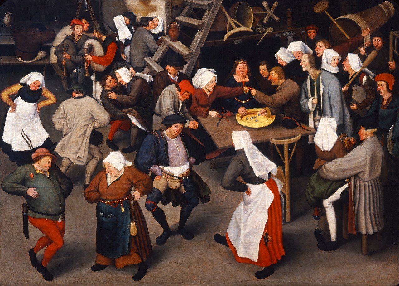 festa di nozze in una casa contadina (dipinto) di Brueghel Pieter il Giovane (cerchia) (sec. XVI)