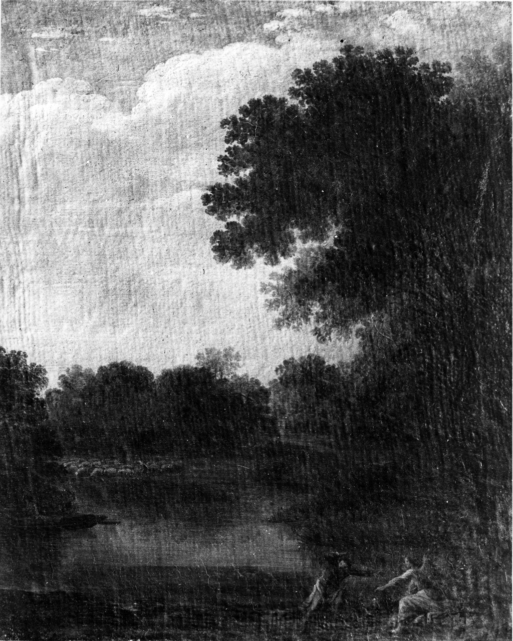 paesaggio con Tobia e San Raffaele Arcangelo (dipinto) - ambito bolognese (secc. XVII/ XVIII)