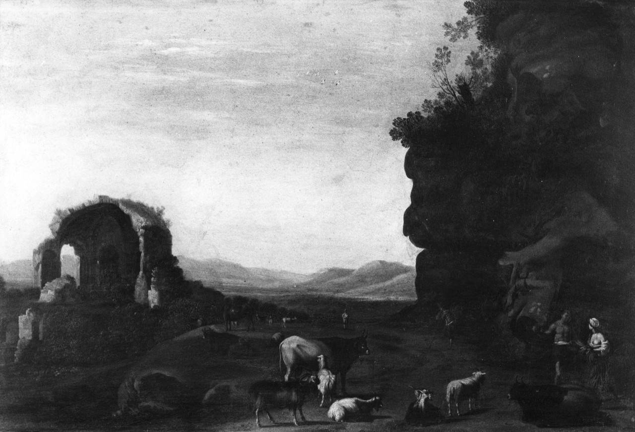 Paesaggio con animali e pastori (dipinto) di Poelenburgh Cornelis van (sec. XVII)