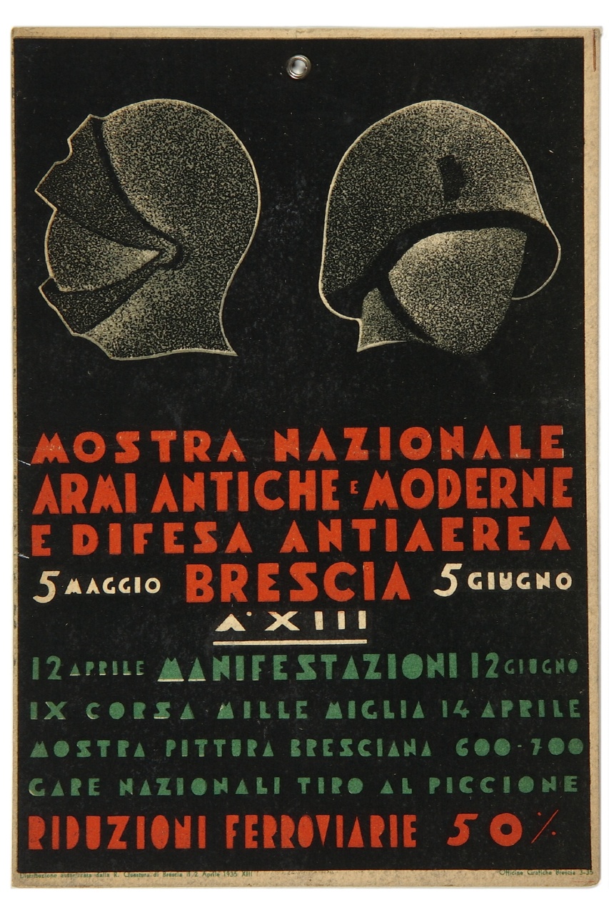 coppia di teste con armatura ed elmetto (locandina) - ambito lombardo (sec. XX)