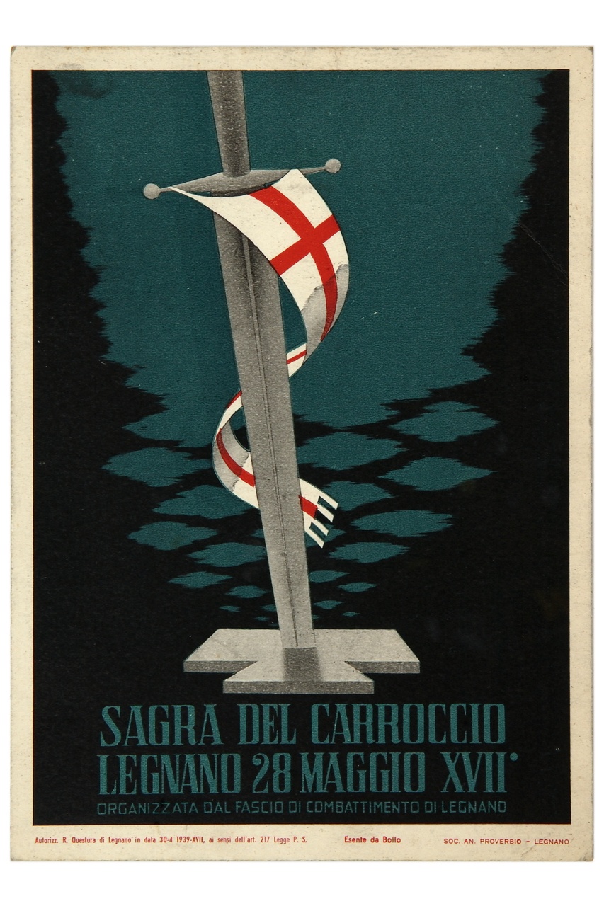 spada con vessillo crociato (locandina) di Signorini Oscar (sec. XX)