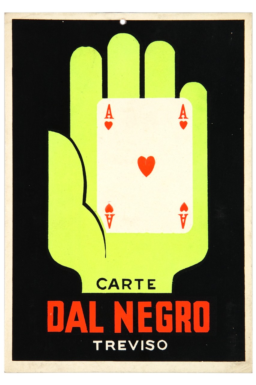mano con carta da gioco (locandina) - ambito italiano (sec. XX)