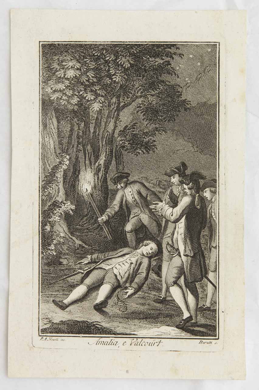Morte di Valcourt (stampa) di Baratti Antonio, Novelli Pietro Antonio - ambito bellunese (sec. XVIII)