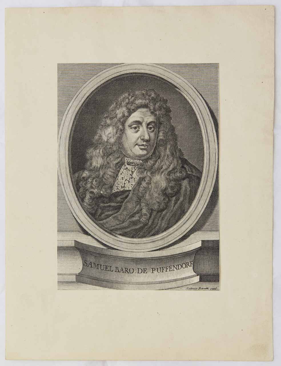 Ritratto del barone Samuel von Pufendorf (stampa smarginata) di Baratti Antonio - ambito bellunese (sec. XVIII)