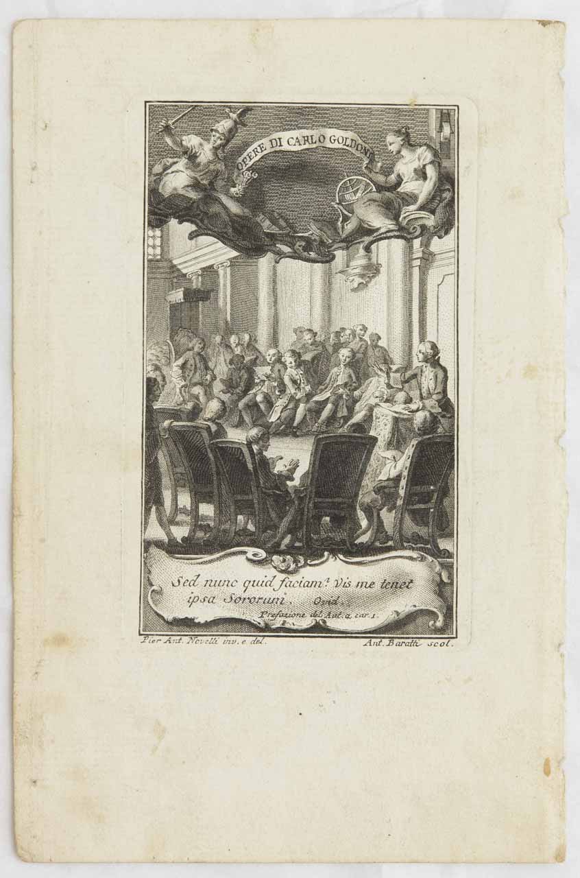 Frontespizio del volume Delle Commedie di Carlo Goldoni Avvocato veneto (stampa) di Baratti Antonio, Novelli Pietro Antonio - ambito bellunese (sec. XVIII)