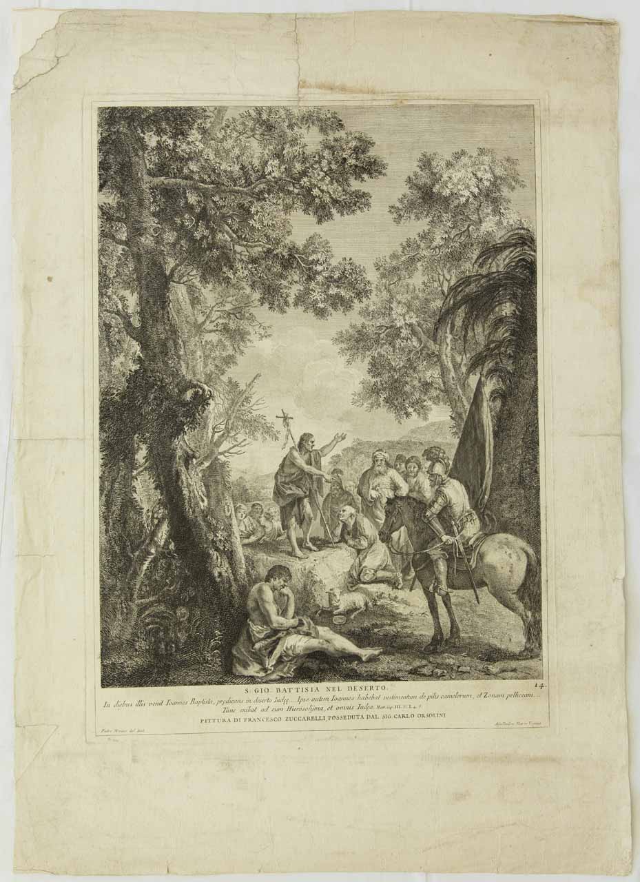 San Giovanni Battista predica nel deserto (stampa) di Monaco Pietro, Zuccarelli Francesco - ambito bellunese (sec. XVIII)