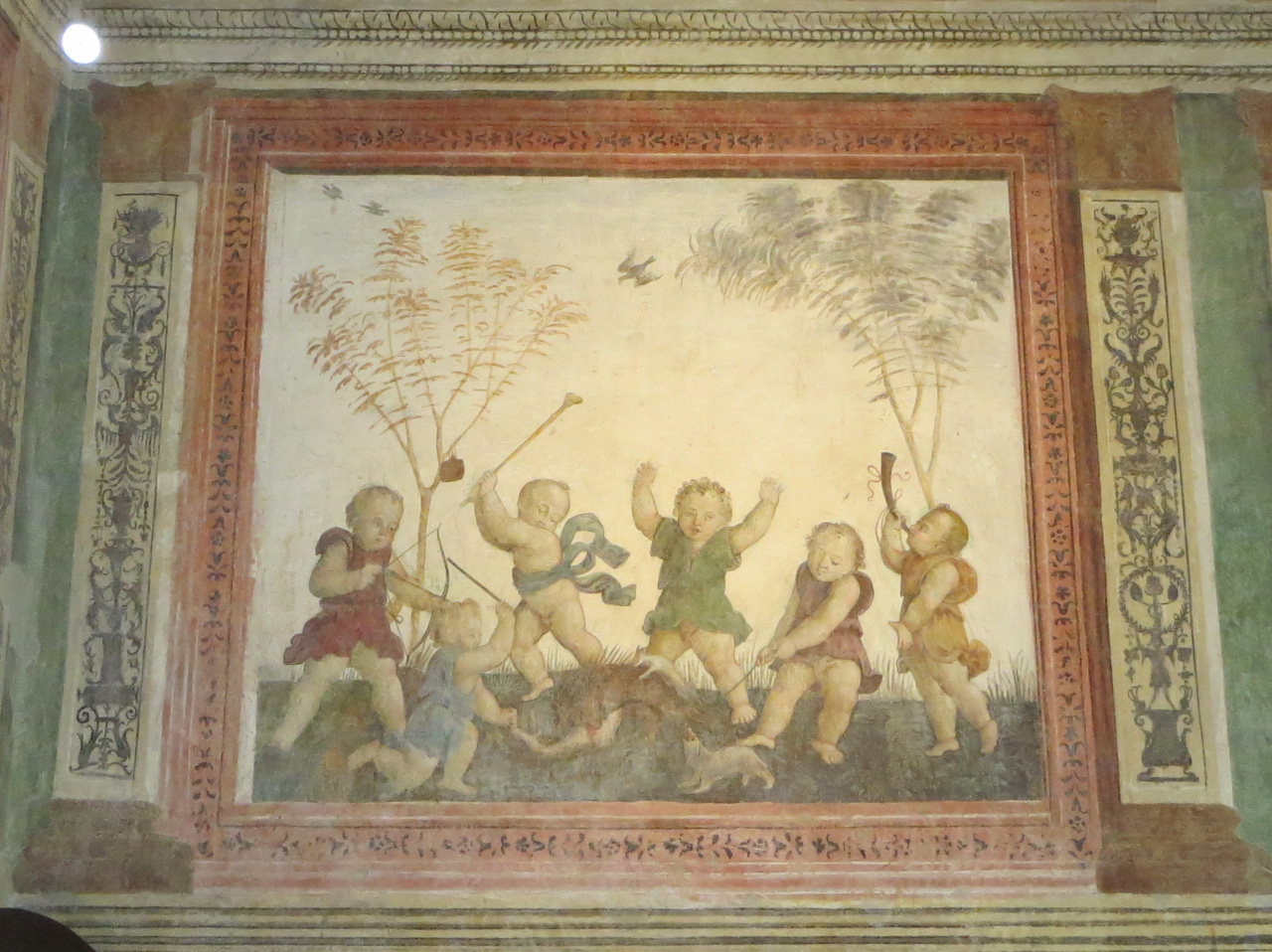 Giochi di Putti, caccia all'istrice (dipinto, elemento d'insieme) di Marchesi Girolamo (attribuito) (sec. XVI)