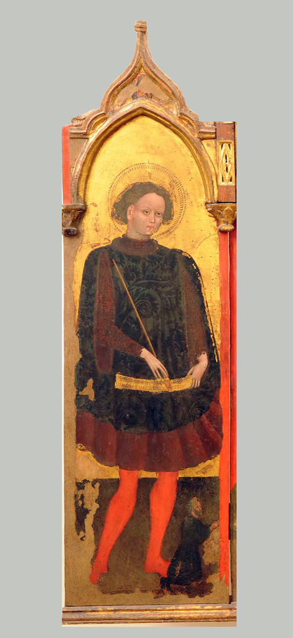 San Sebastiano (dipinto, elemento d'insieme) di Angeli Marino - ambito marchigiano (metà sec. XV)