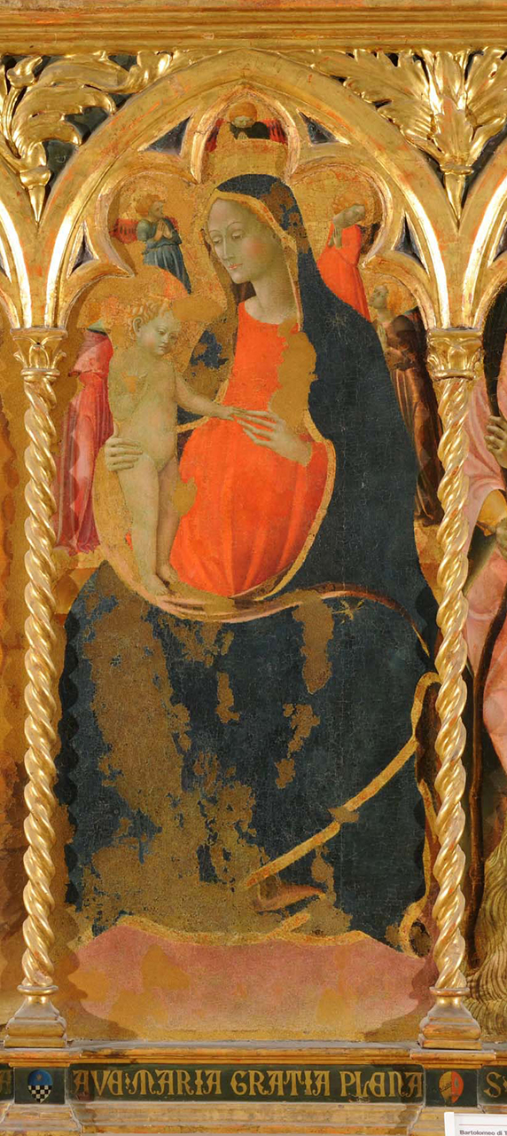 Madonna con Bambino (dipinto, elemento d'insieme) di Bartolomeo di Tommaso (attribuito) - ambito umbro (metà sec. XV)