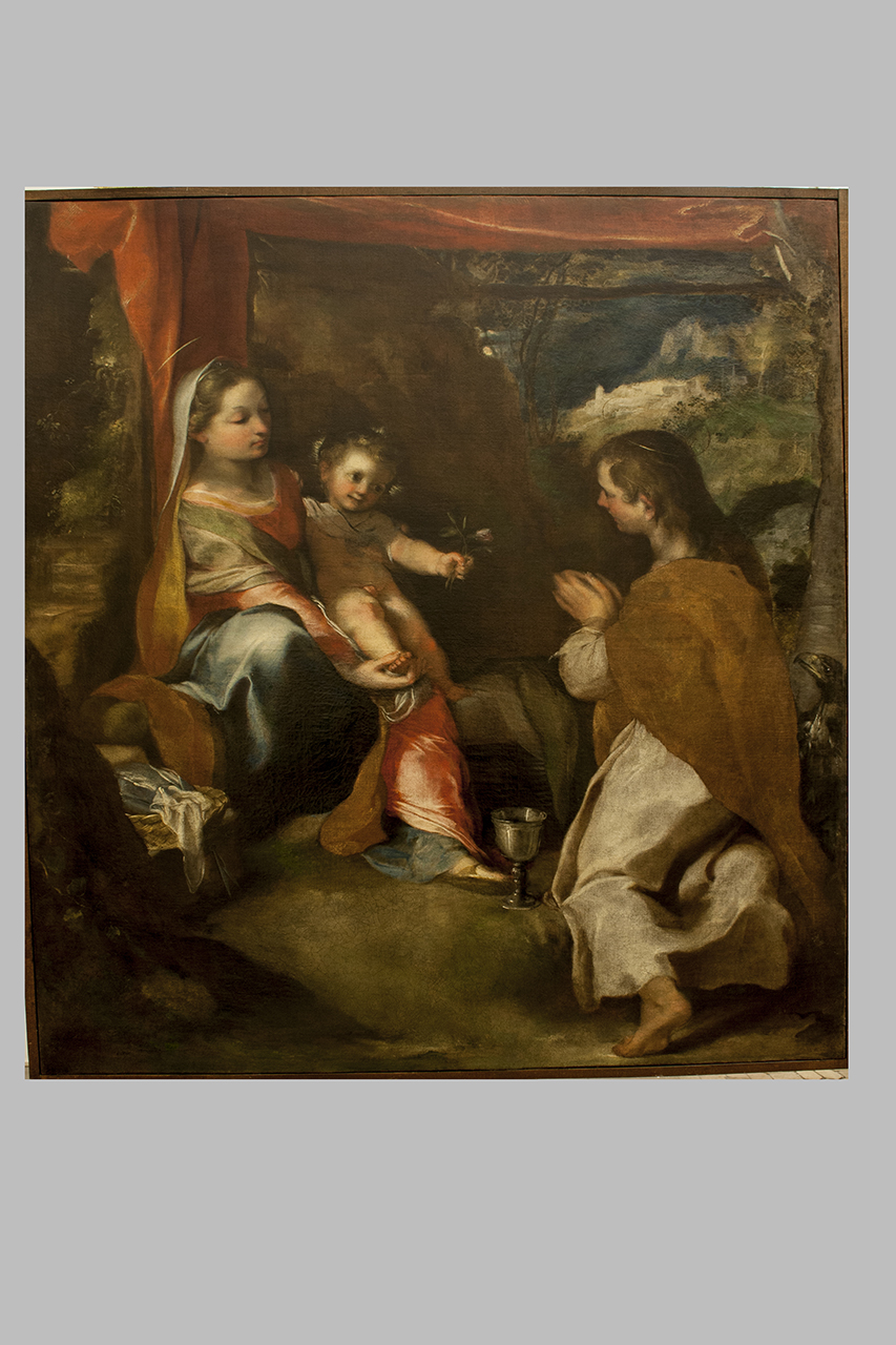 Madonna di San Giovanni, Madonna con Bambino e San Giovanni Evangelista (dipinto, opera isolata) di Fiori Federico detto Barocci - ambito marchigiano (terzo quarto sec. XVI)