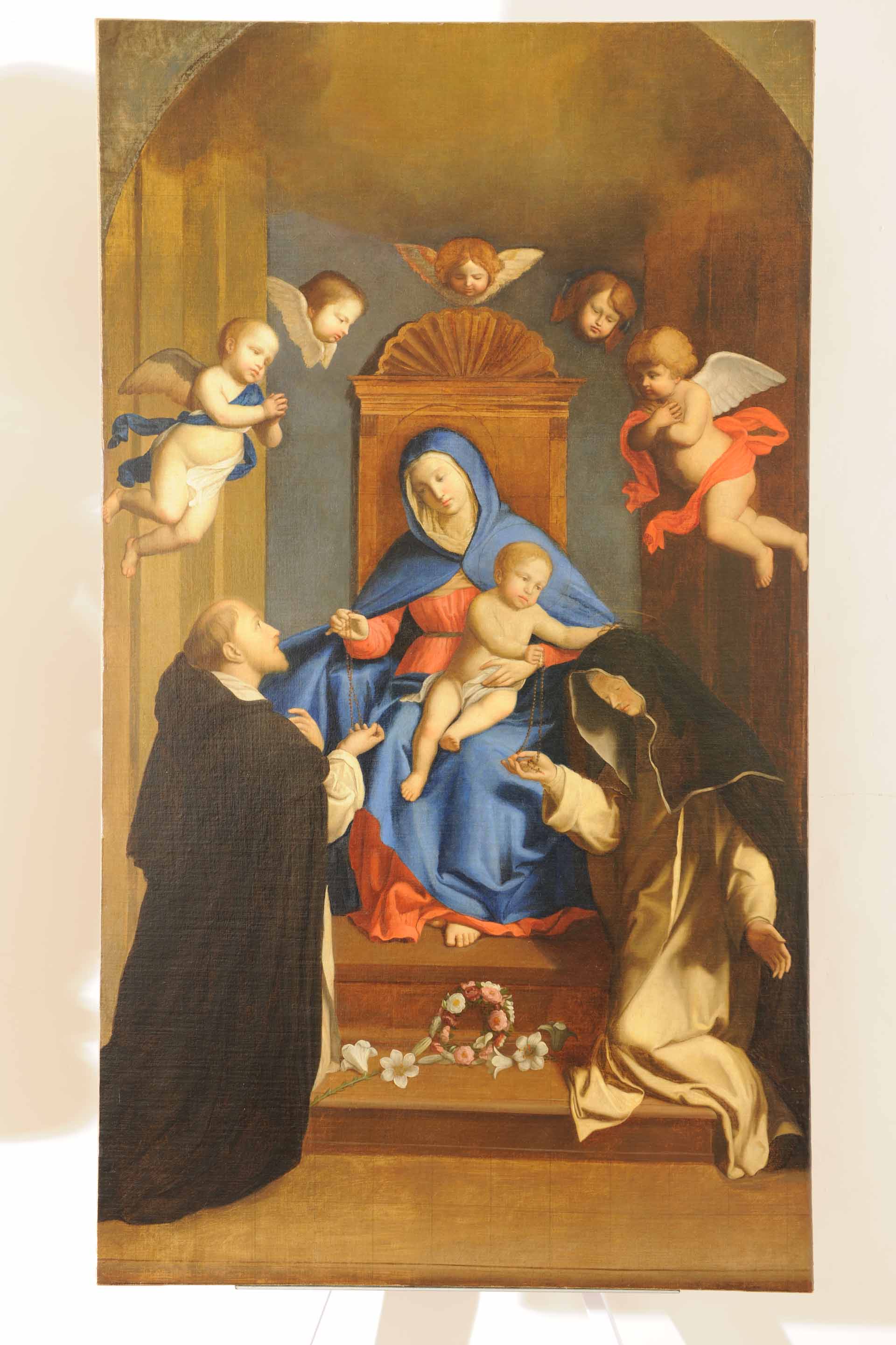 Madonna del Rosario (dipinto, opera isolata) di Salvi Giovanni Battista (attribuito) - ambito marchigiano (secondo quarto sec. XVII)