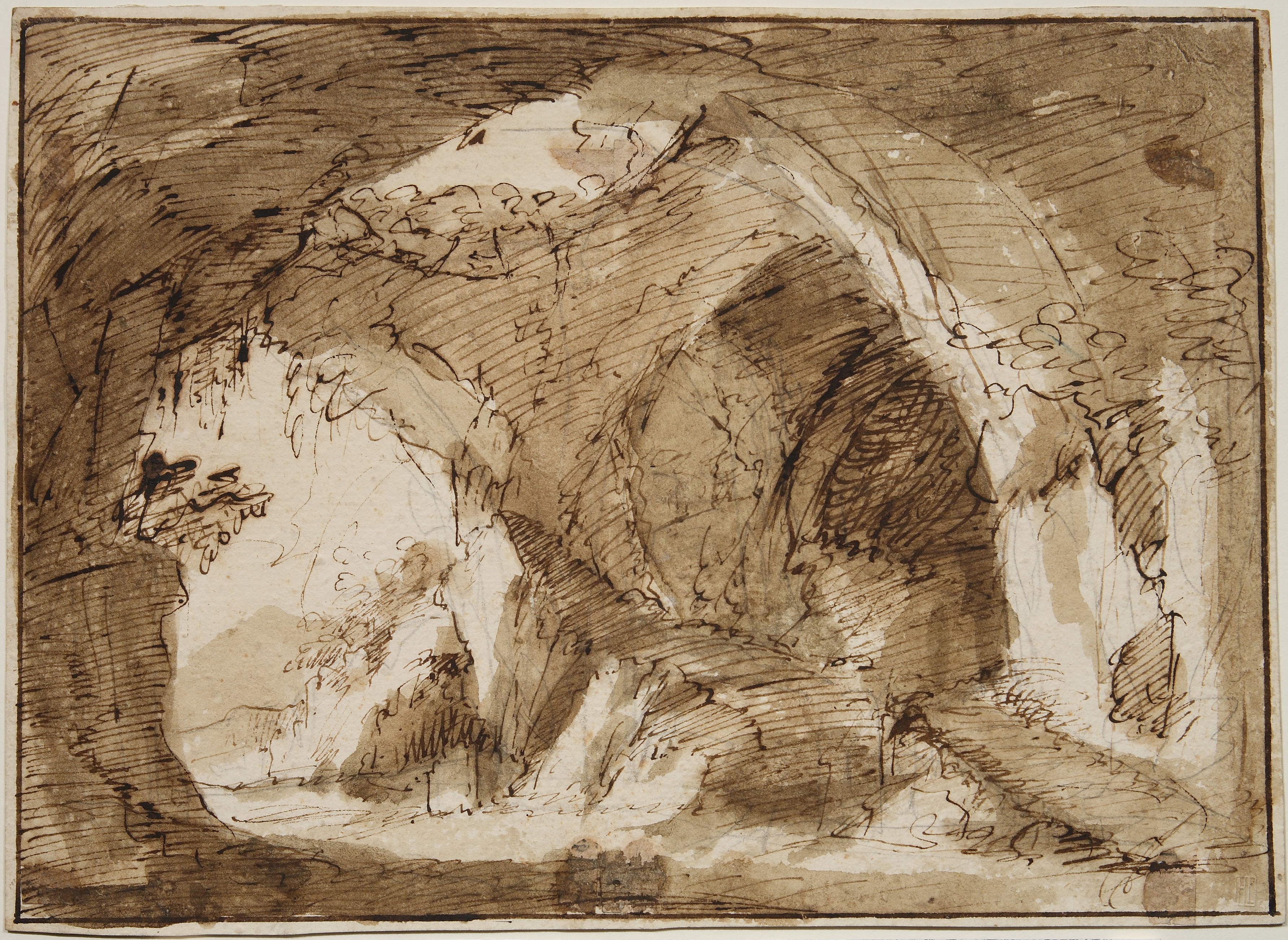 paesaggio roccioso (disegno) di Bisson Giuseppe Bernardino (secc. XVIII/ XIX)