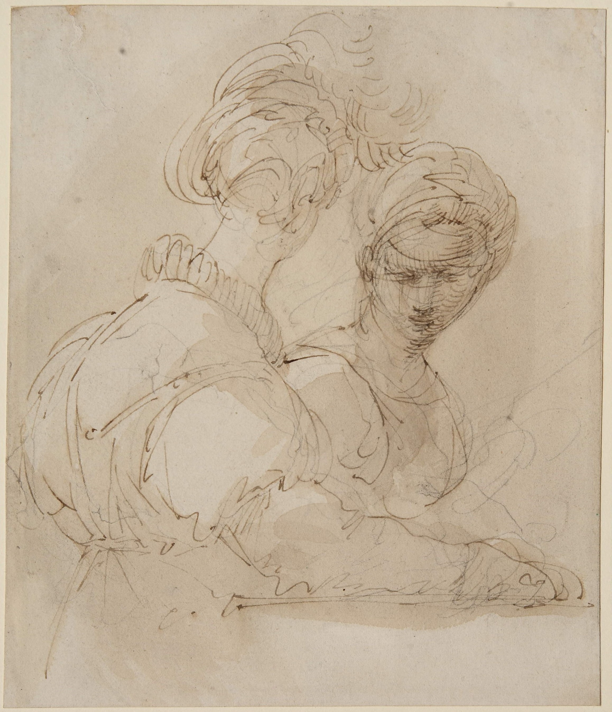 studio di figure femminile con cappello (disegno) di Bisson Giuseppe Bernardino (secc. XVIII/ XIX)