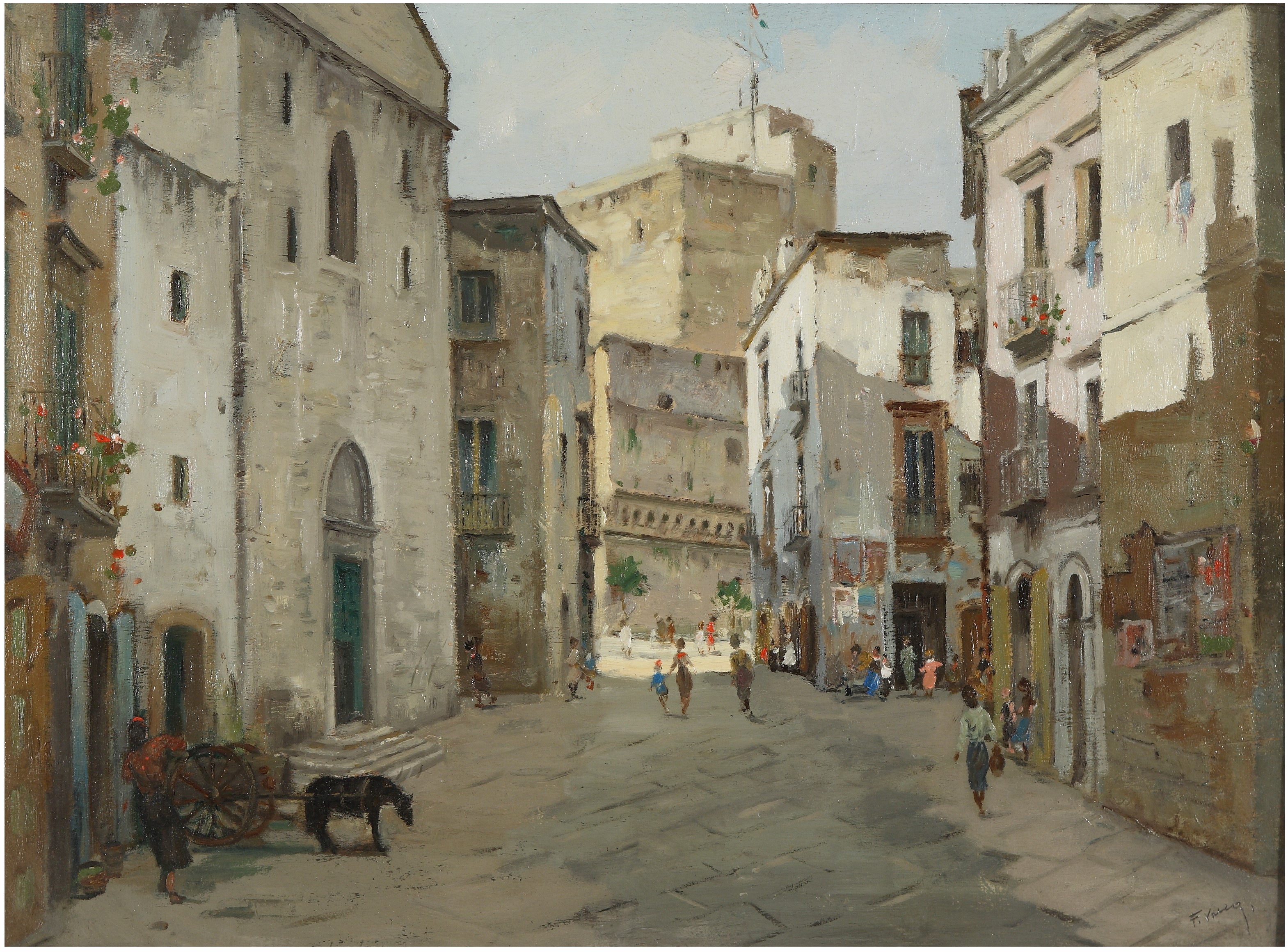 veduta della piazza della Cattedrale a Bari vecchia (dipinto) di Vacca Francesco (sec. XX)