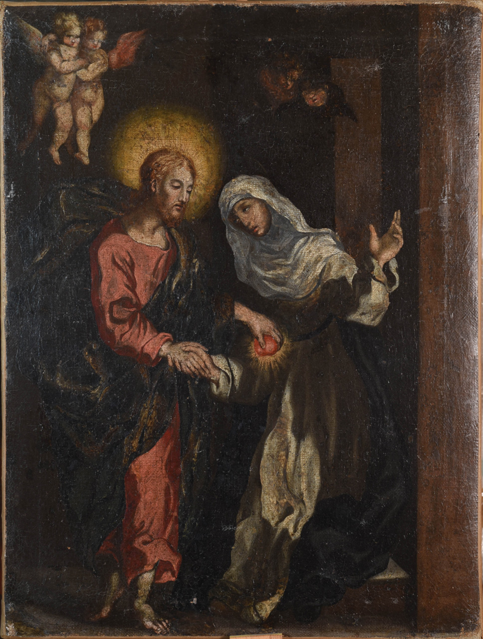 Santa Caterina da Siena scambia il suo cuore con quello di Cristo (dipinto) - ambito senese (sec. XVII)