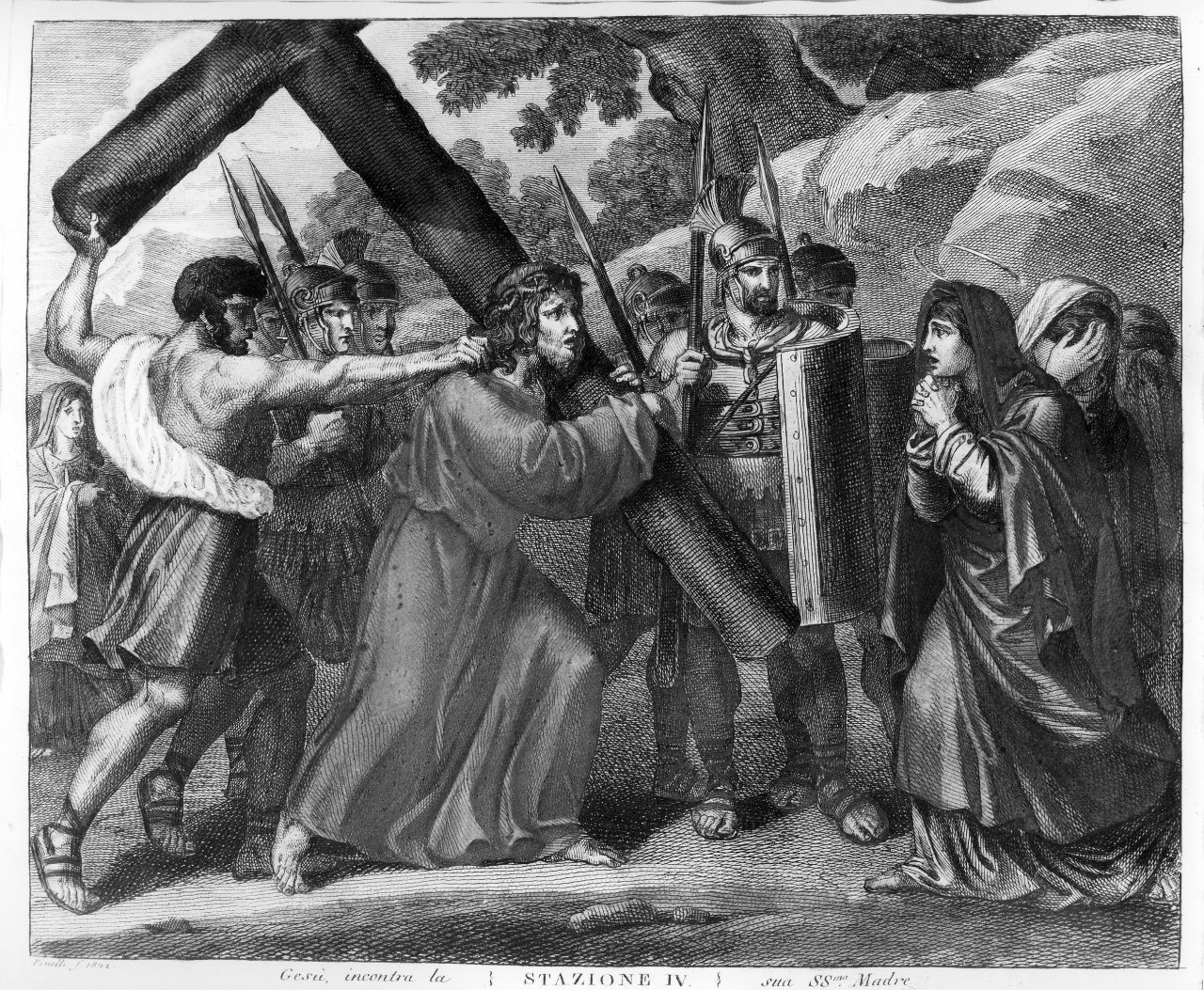 stazione IV: Gesù incontra la Madonna (stampa) di Pinelli F (sec. XIX)