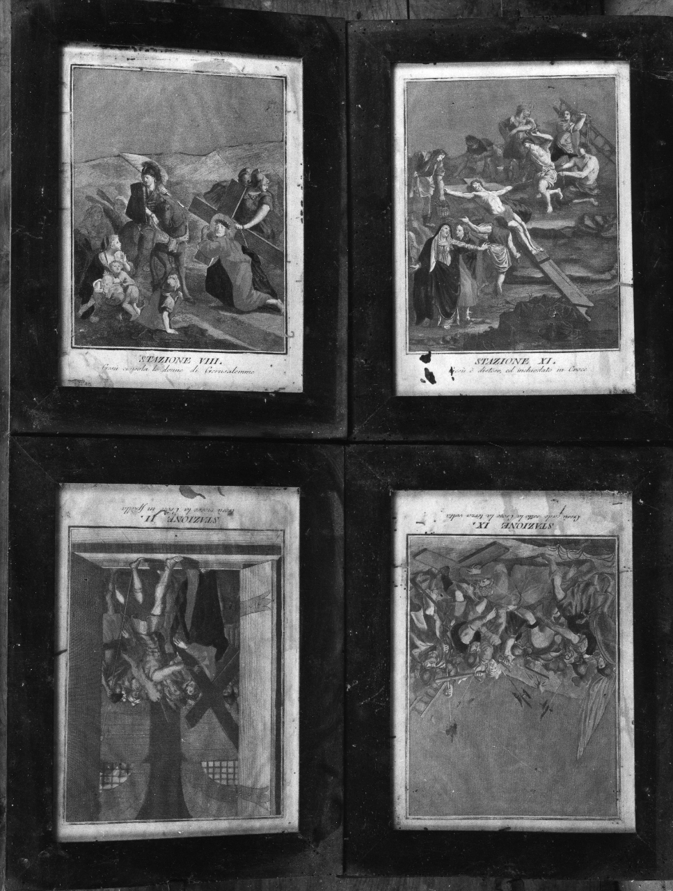 stazione XI: Gesù inchiodato alla croce (stampa a colori) di Bardi Lorenzo Leopoldo (inizio sec. XIX)