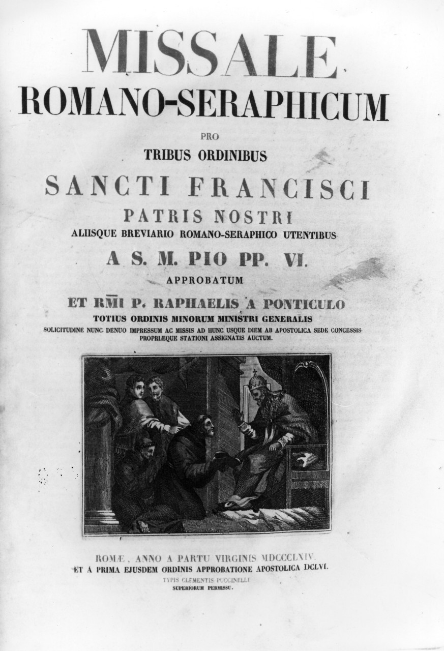 papa Innocenzo II approva la Regola francescana (stampa) di Grandi Carlo, Passapussinu Giuseppe (prima metà sec. XIX)