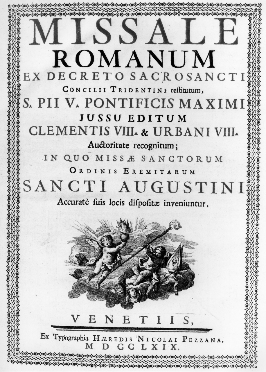 angioletti con simboli di Sant'Agostino (stampa) - ambito veneto (sec. XVIII)
