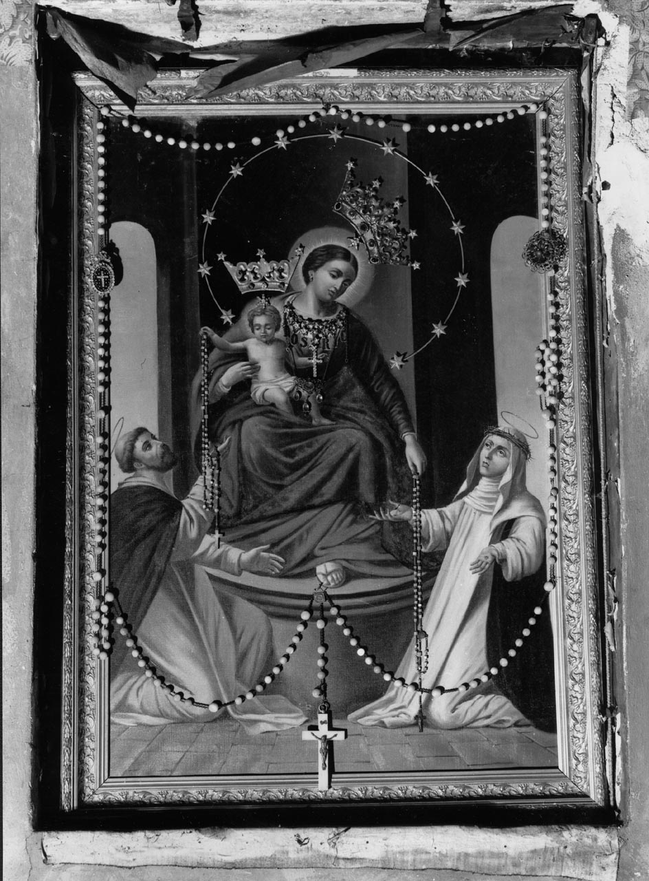 Madonna con Bambino tra Santa Caterina e San Domenico (stampa a colori) - ambito toscano (fine sec. XIX)