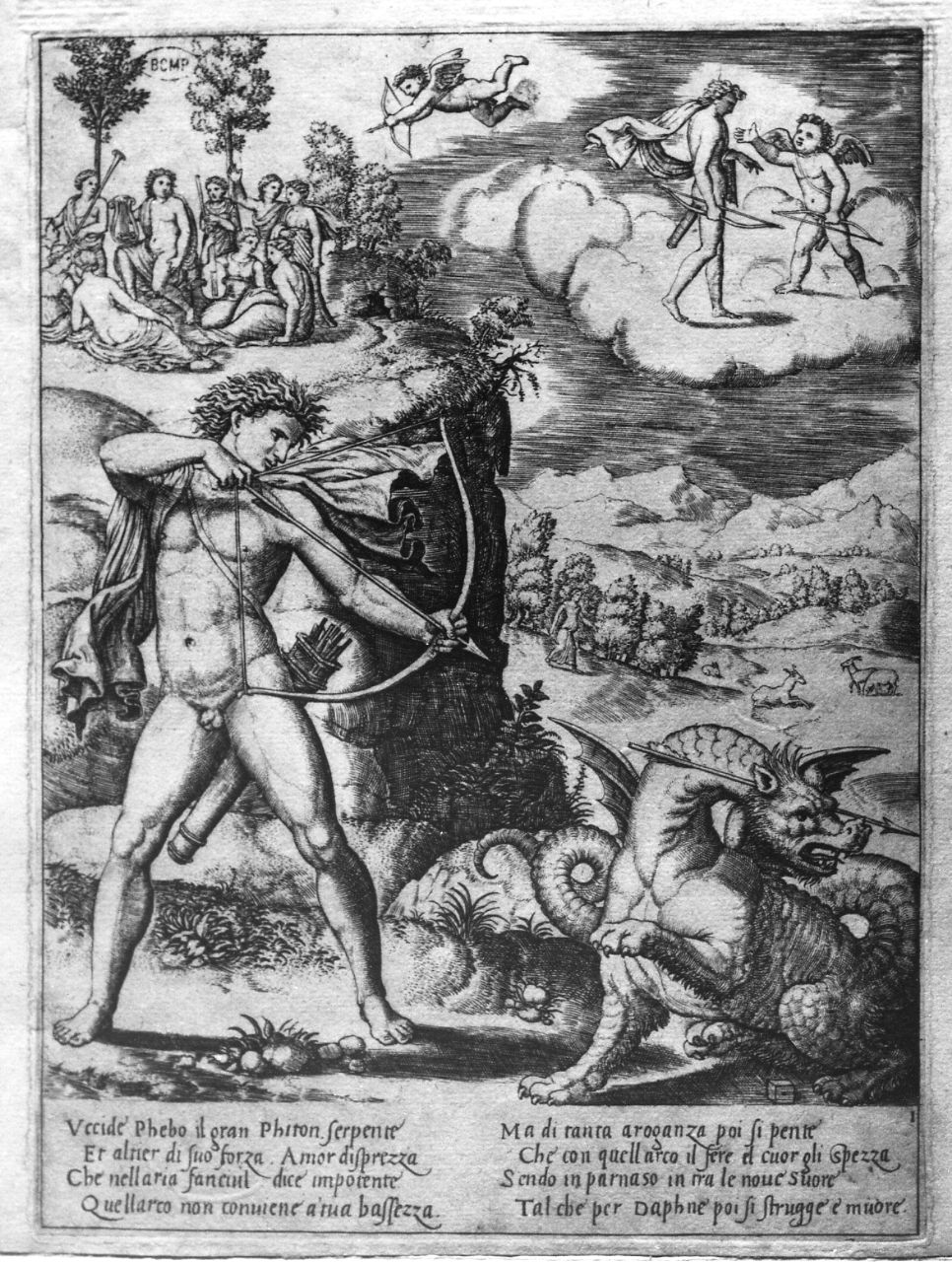 Apollo e Dafne (stampa, serie) di Maestro B nel Dado, Peruzzi Baldassarre (secc. XVI/ XVII)