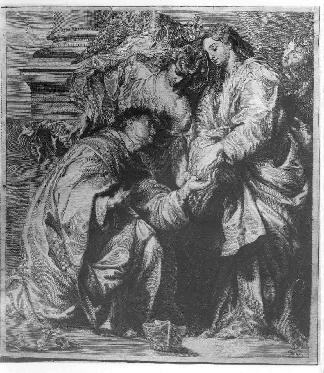 Beato Ermanno Giuseppe davanti alla Madonna (stampa smarginata) di Pontius Paul, Van Dyck Antonie (sec. XVII)
