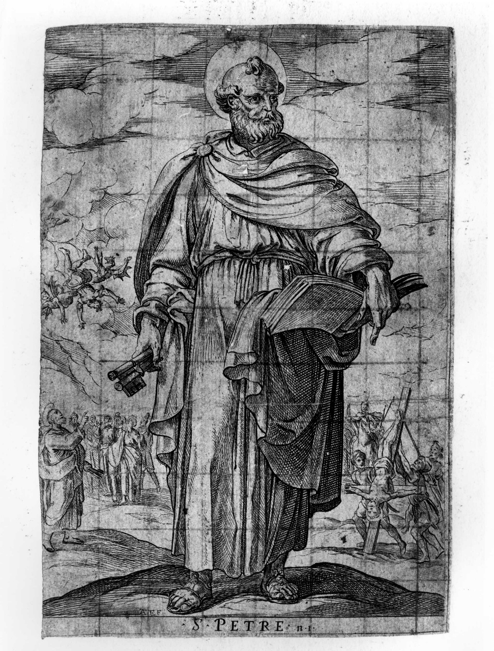 San Pietro, predicazione e crocifissione di San Pietro (stampa smarginata) di Tempesta Antonio (secc. XVI/ XVII)
