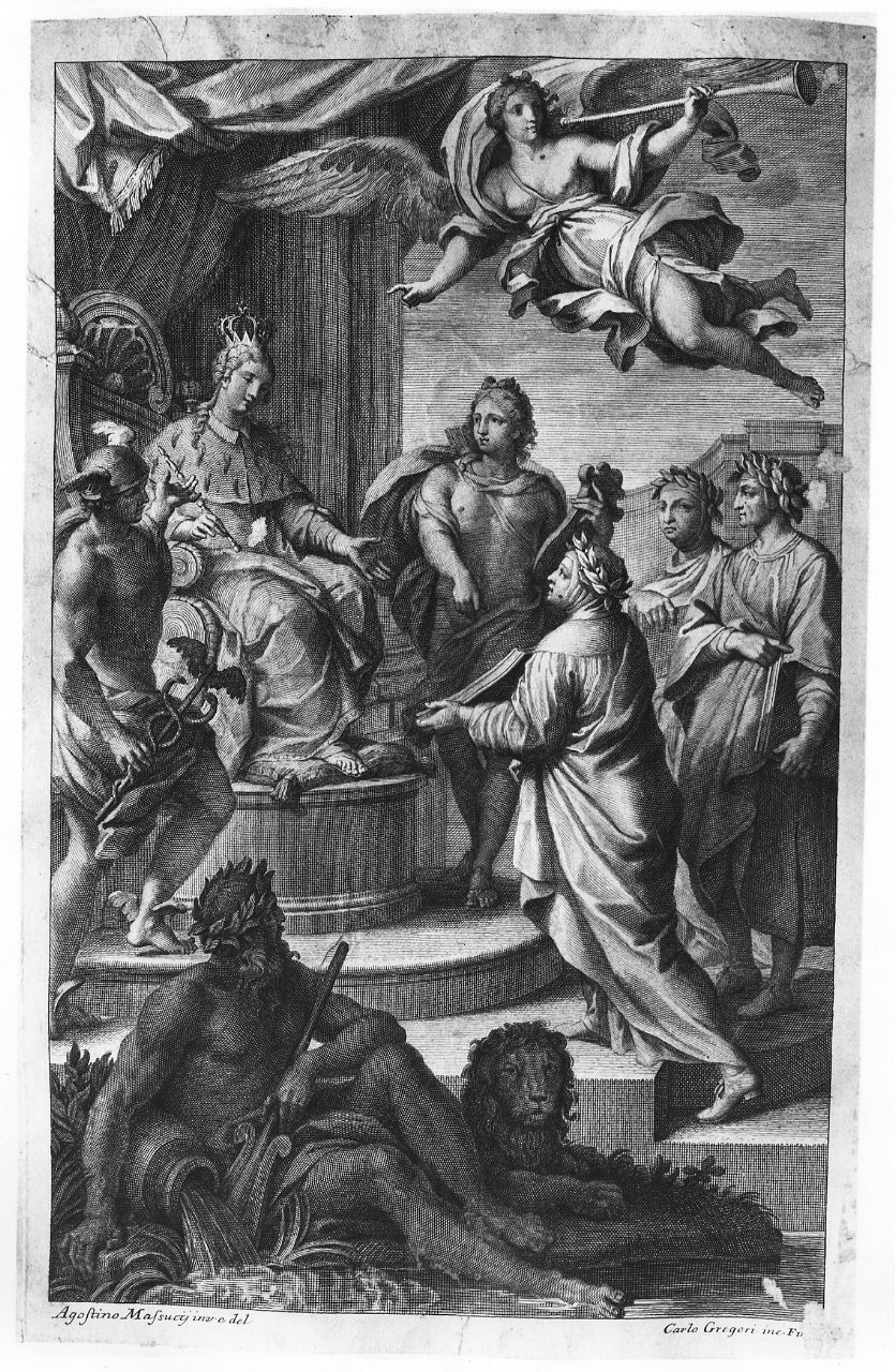 allegoria delle lettere (?) (stampa smarginata) di Gregori Carlo, Masucci Agostino (sec. XVIII)