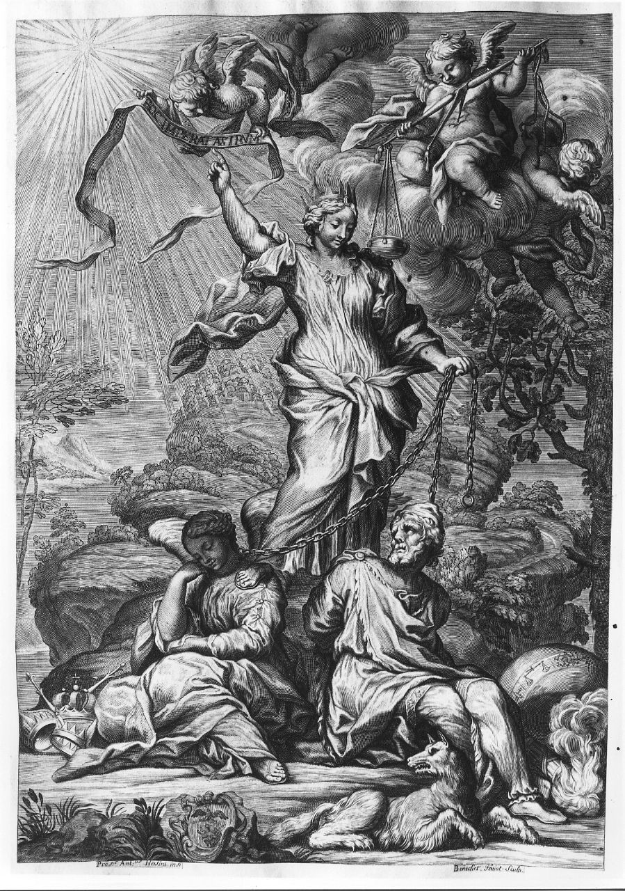 figure incatenate dalla Giustizia (stampa smarginata) di Farjat Benoit, Nasini Antonio (fine/ inizio secc. XVII/ XVIII)