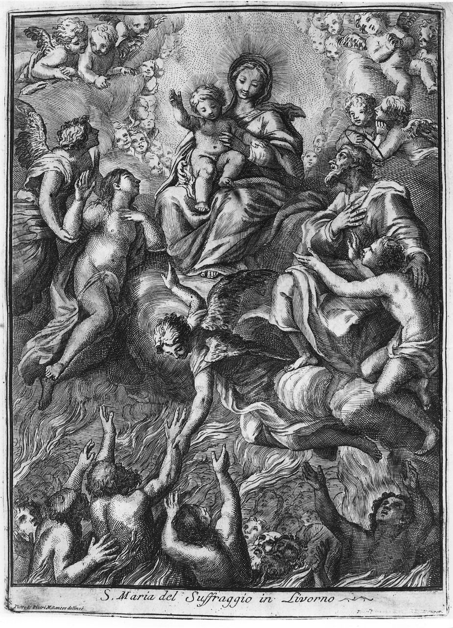 Madonna che intercede per le anime del purgatorio (stampa smarginata) di Pietri Pietro Antonio Dè (prima metà sec. XVIII)