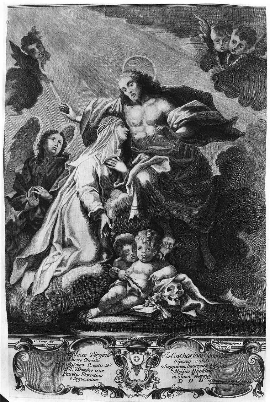 Santa Caterina da Siena beve dal costato di Cristo (stampa smarginata) di Conti Francesco, Gambacciani Francesco (sec. XVIII)