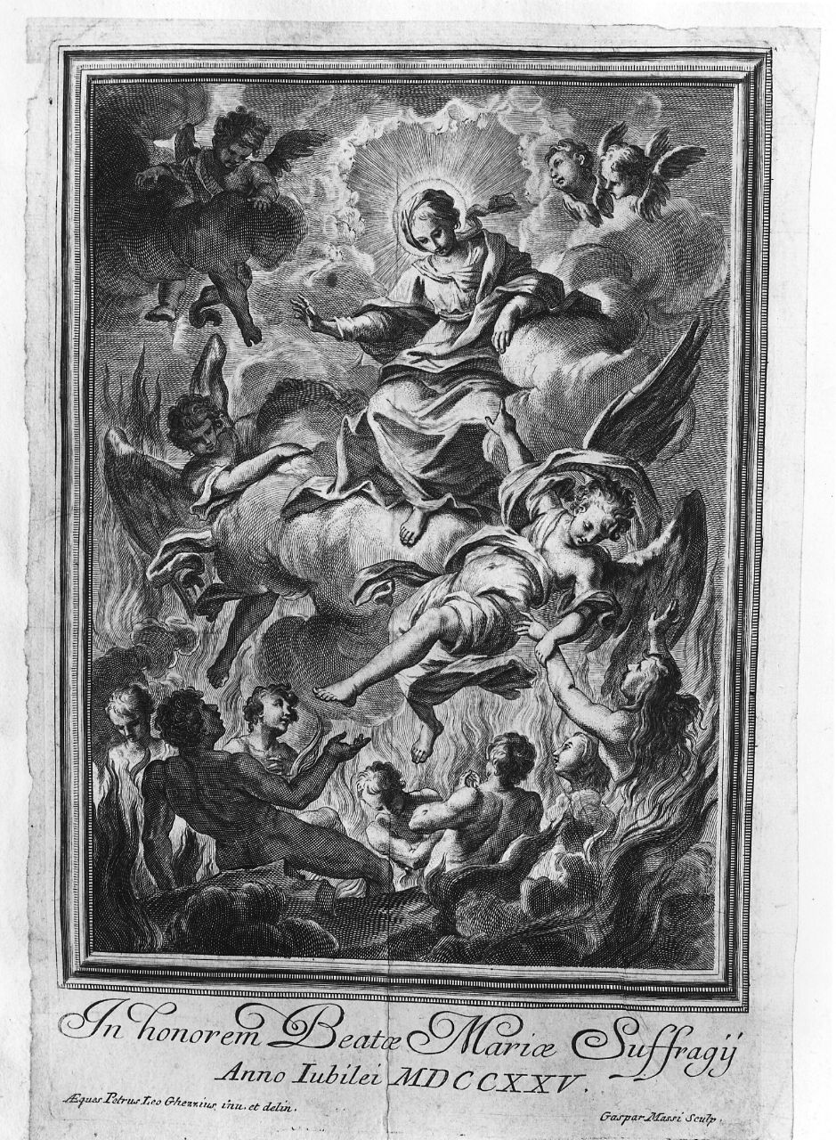 Madonna che intercede per le anime del purgatorio (stampa) di Ghezzi Pietro Leone, Massi Gasparo (sec. XVIII)