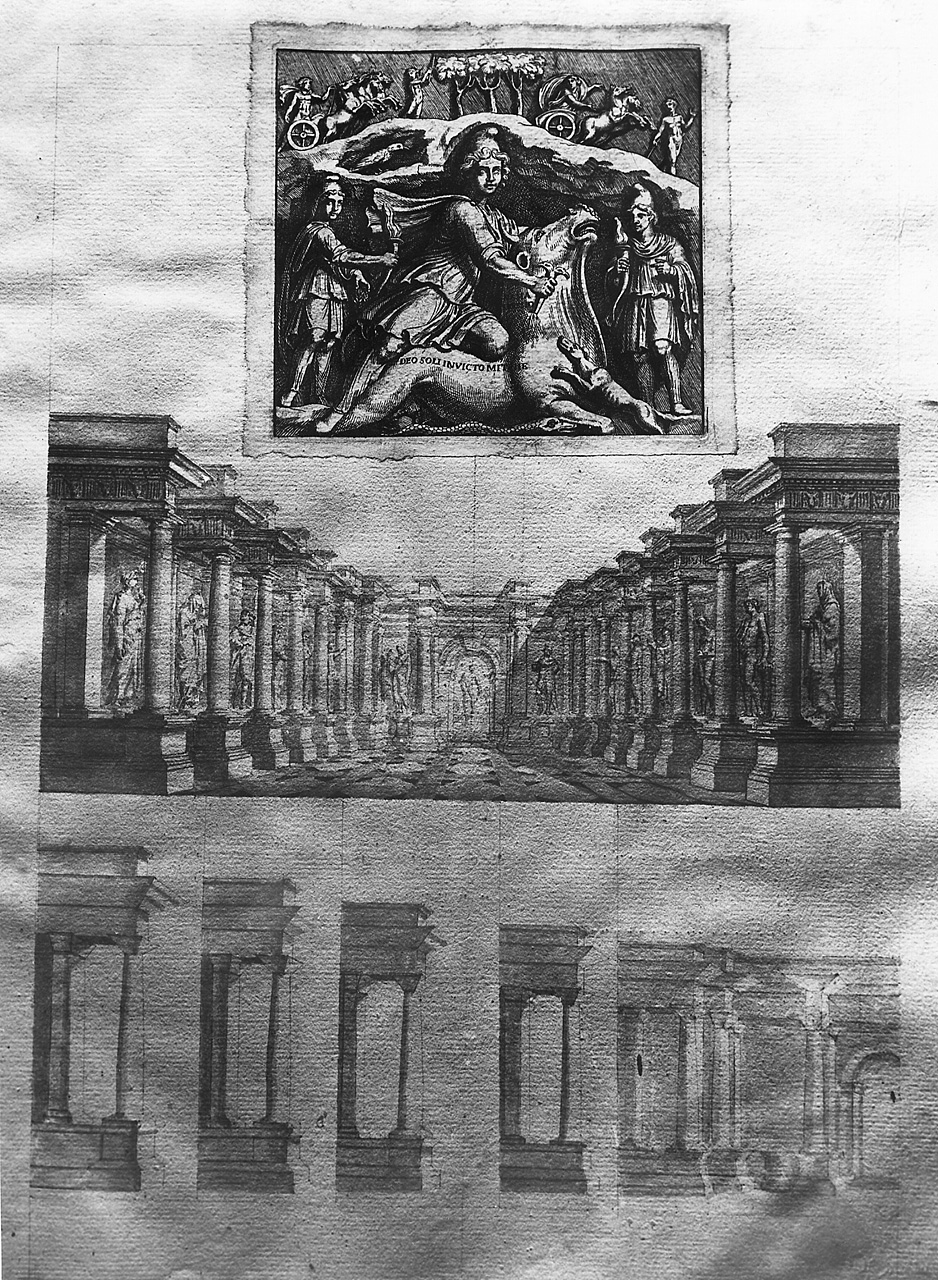 Mitra uccide il toro (stampa smarginata) di Bartoli Pietro Santi (attribuito) (secc. XVII/ XVIII)