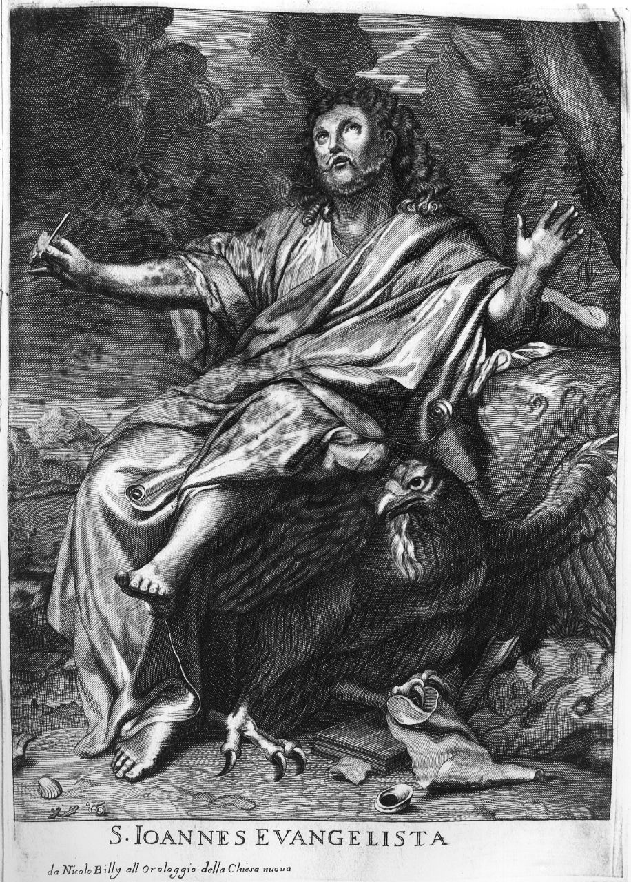 San Giovanni evangelista (stampa smarginata) di Billy Nicola il Vecchio (secc. XVII/ XVIII)