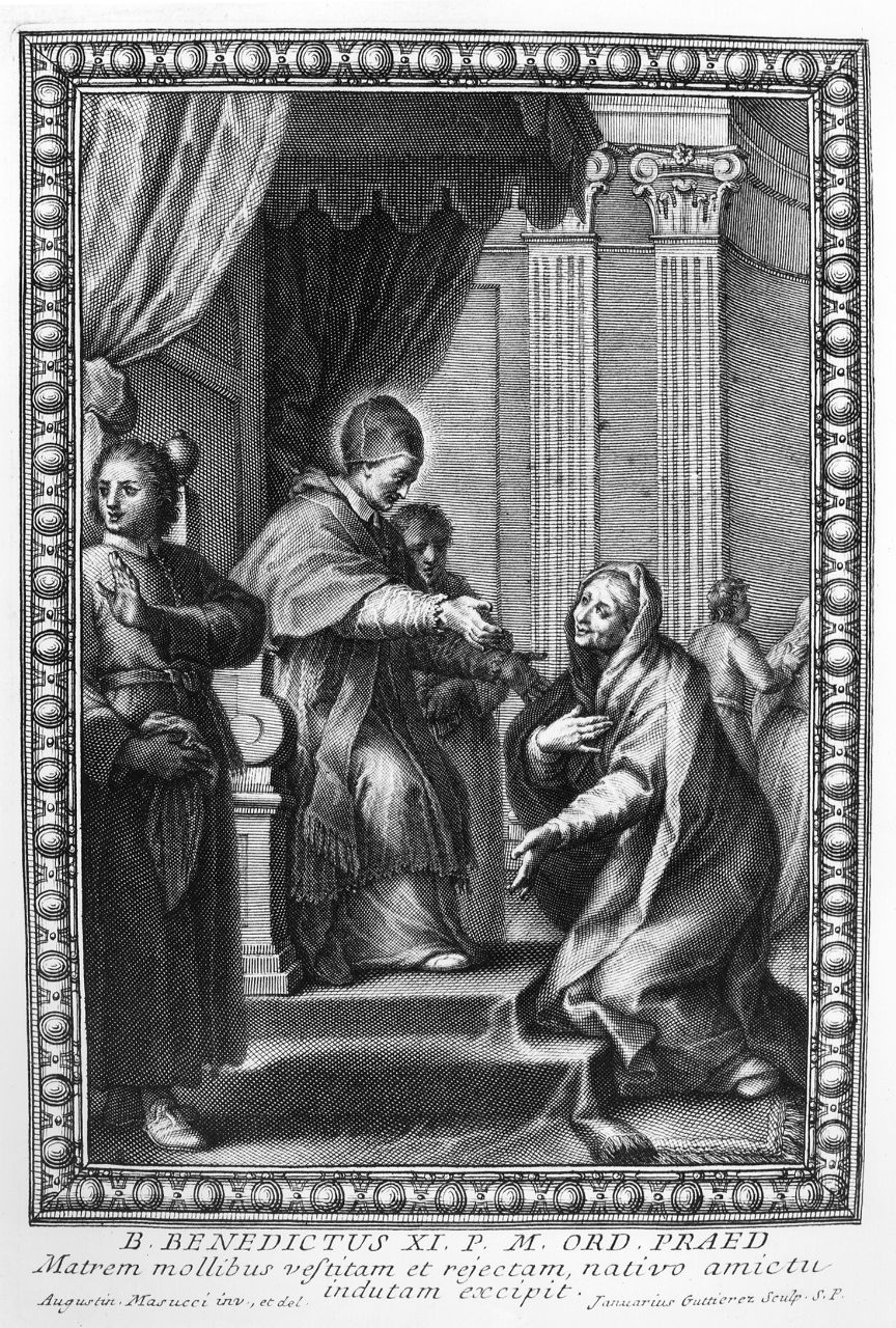 papa Benedetto XI riceve la madre (stampa) di Masucci Agostino, Gutierrez Gennaro (metà sec. XVIII)