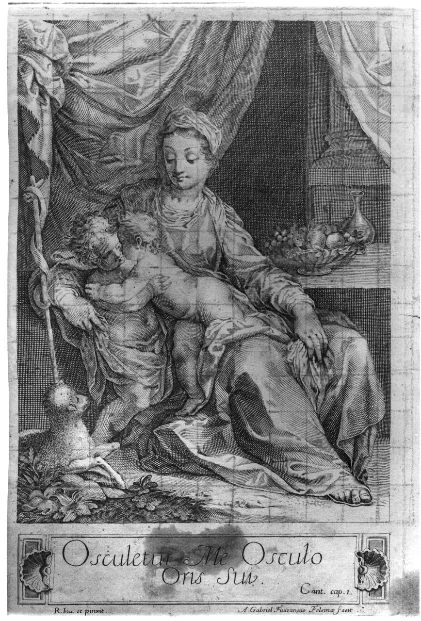 Madonna con Bambino e San Giovannino (stampa smarginata) di Reni Guido, Fivizzani Antonio Gabriele (prima metà sec. XVIII)