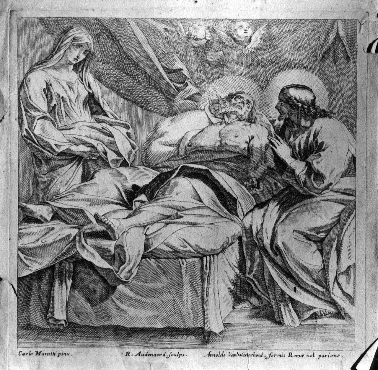 morte di San Giuseppe (stampa) di Maratta Carlo, Audenaerd Robert van (secc. XVII/ XVIII)
