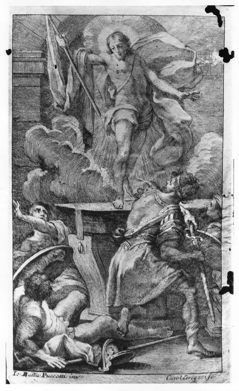 Cristo risorto (stampa smarginata) di Puccetti Giovanni Battista detto lo Sguazzino, Gregori Carlo (metà sec. XVIII)