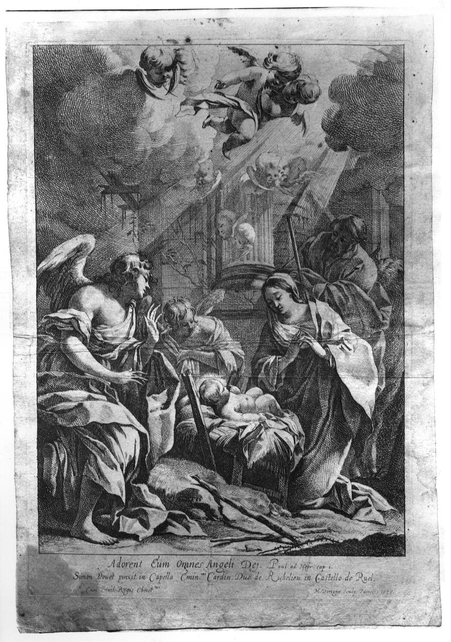 Gesù Bambino adorato dagli angeli (stampa) di Vouet Simon, Dorigny Michele (secondo quarto sec. XVII)