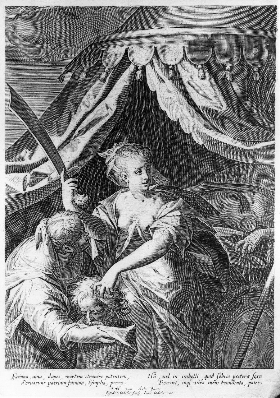 Giuditta decapita Oloferne (stampa) di Sadeler Aegidius, Aachen Johann von (secc. XVI/ XVII)