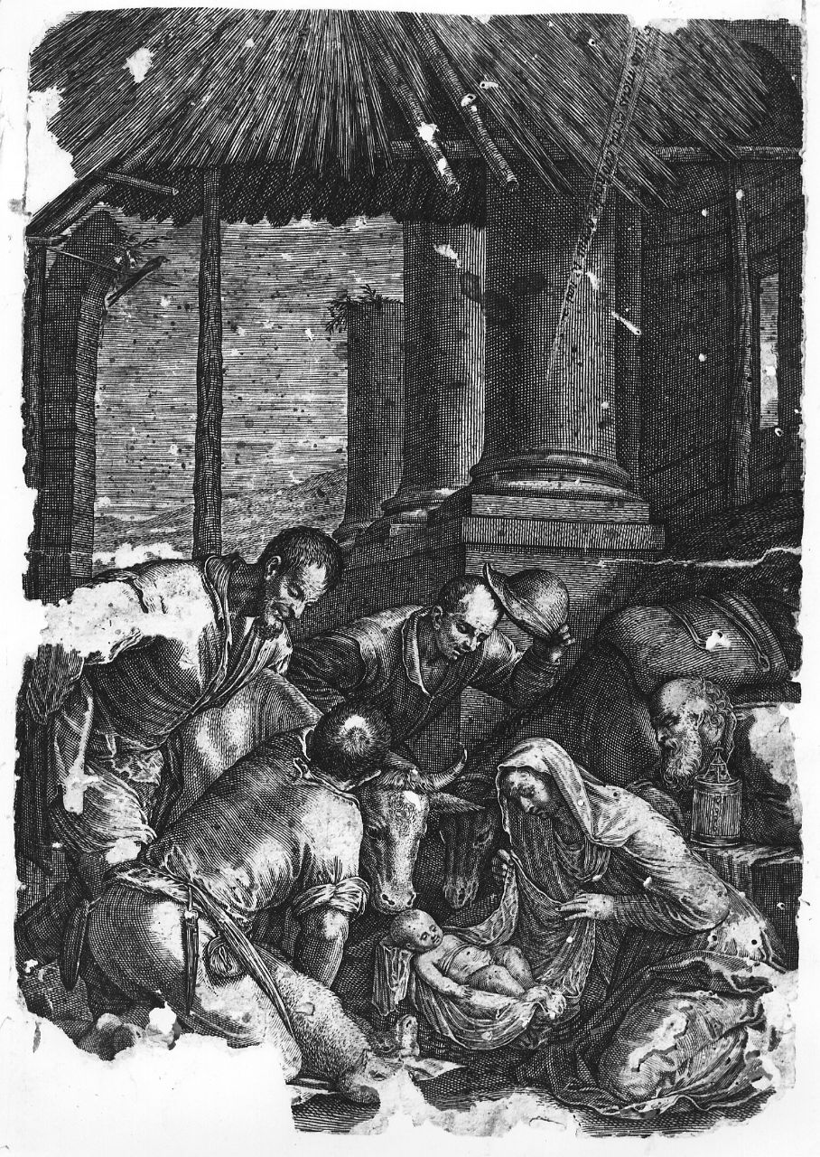 adorazione dei pastori (stampa smarginata) di Baroni Giovanni, Bassano Jacopo (seconda metà sec. XVII)