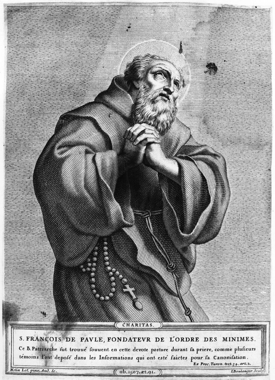 San Francesco di Paola in preghiera (stampa) di Boulanger Giovanni, Mellin Charles (sec. XVII)