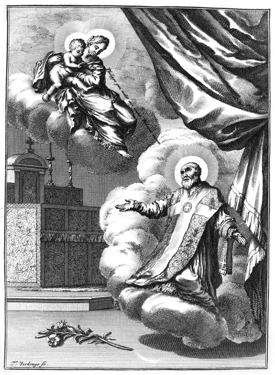 San Filippo Neri ha la visione della Madonna con Bambino (stampa smarginata) di Verkruys Theodor, Reni Guido (primo quarto sec. XVIII)