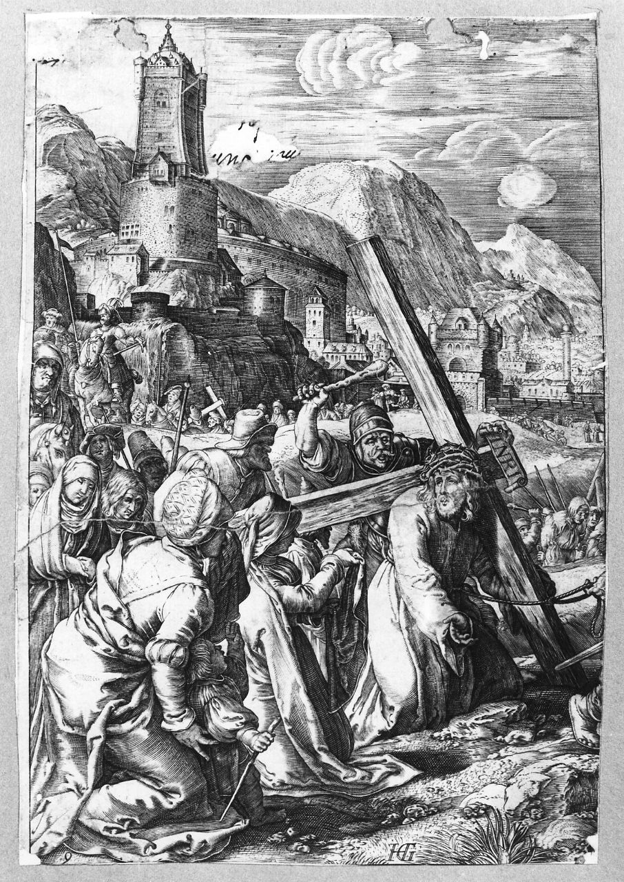 stazione VI: Gesù asciugato dalla Veronica (stampa smarginata) di Goltzius Hendrick (fine sec. XVI)