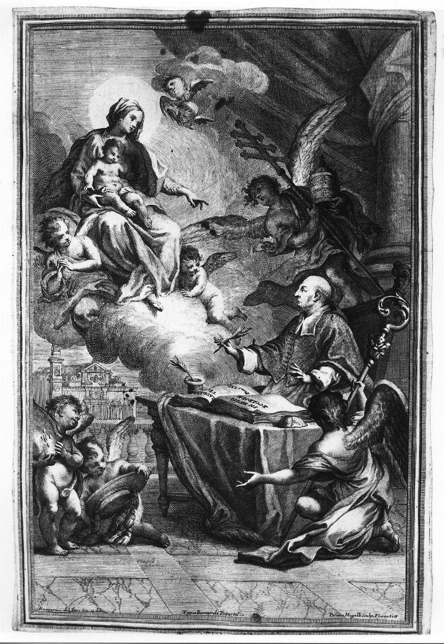 apparizione della Madonna a Vincenzo Maria Orsini (stampa smarginata) di Del Pace Ranieri, Mogalli Cosimo (primo quarto sec. XVIII)