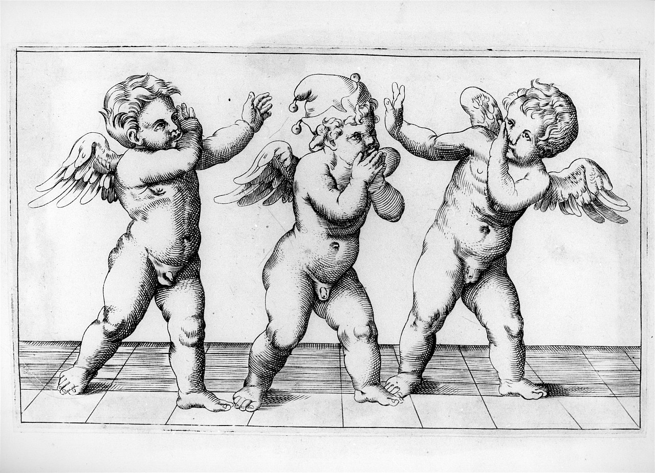 putti che giocano (stampa) - ambito romano (seconda metà sec. XVI)